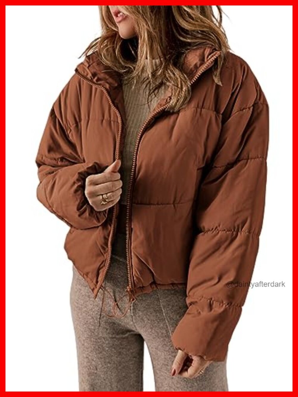 Quilted Puffer Jacket Long Sleeve Full Zip Lightweight Loose Fit